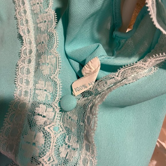 vintage 70s lingerie romper blue white lace teddy negligee one piece pajamas XS - Picture 6 of 6